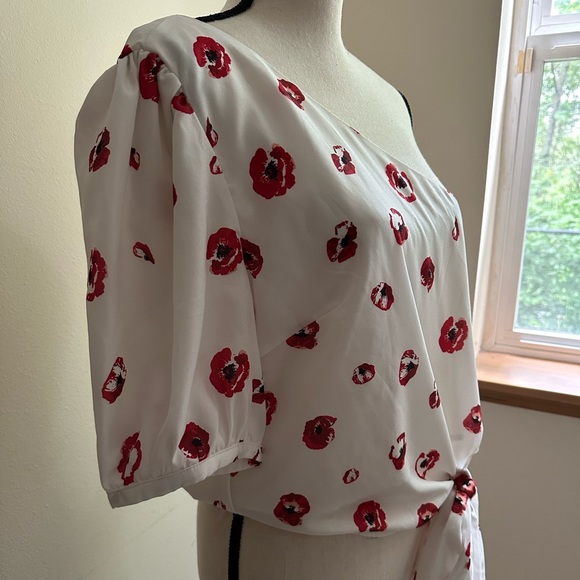Skylar Rose White and Red Floral One Shoulder Drape Top - Picture 7 of 8